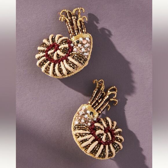 Deepa Gurnani x Anthropologie Samudra Beaded Nautilus Shell Earrings - Picture 1 of 8